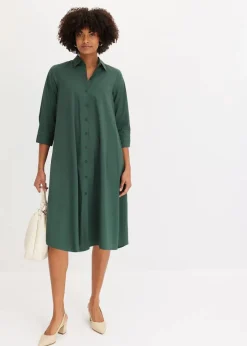 bonprix Kleider|Bekleidung·Pullover & Strickjacken^Hemdblusenkleid mit Baumwolle schattengrün