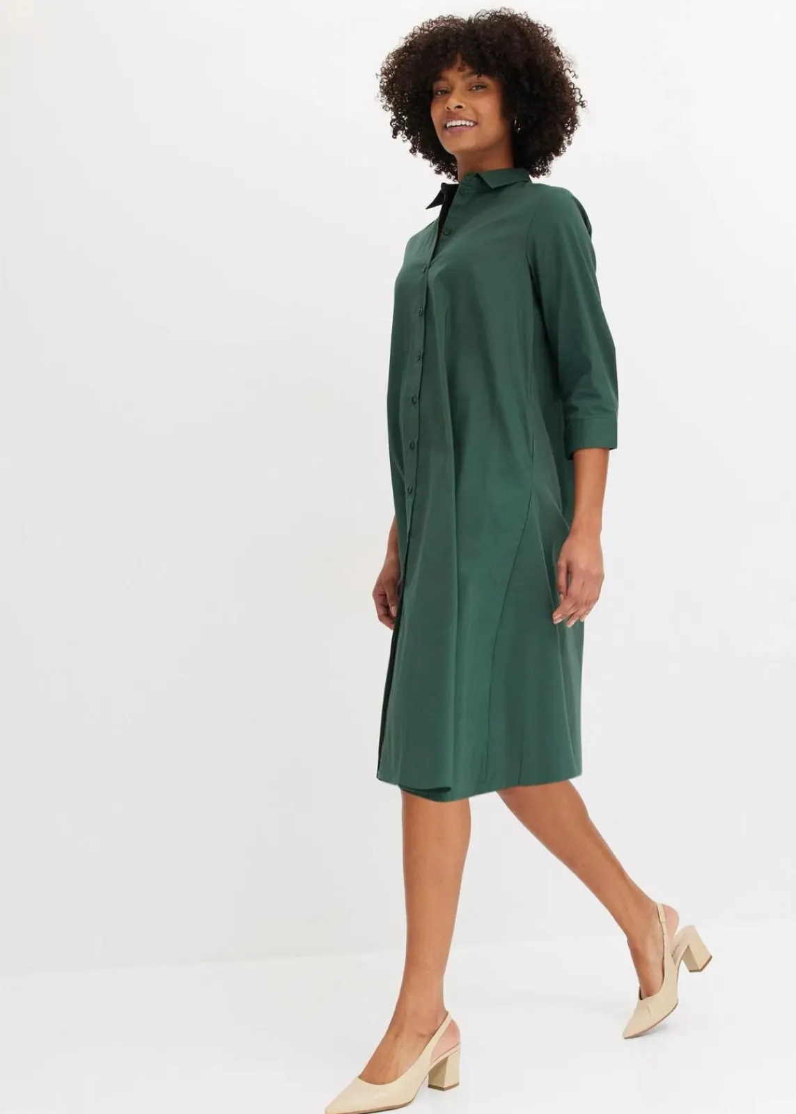 bonprix Kleider|Bekleidung·Pullover & Strickjacken^Hemdblusenkleid mit Baumwolle schattengrün