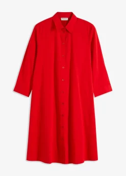 bonprix Bekleidung·Pullover & Strickjacken|Kleider^Hemdblusenkleid mit Baumwolle erdbeere