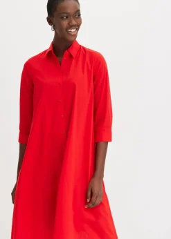 bonprix Bekleidung·Pullover & Strickjacken|Kleider^Hemdblusenkleid mit Baumwolle erdbeere