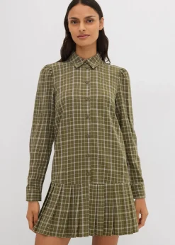 bonprix Kleider^Hemdblusenkleid mit Karomuster oliv kariert