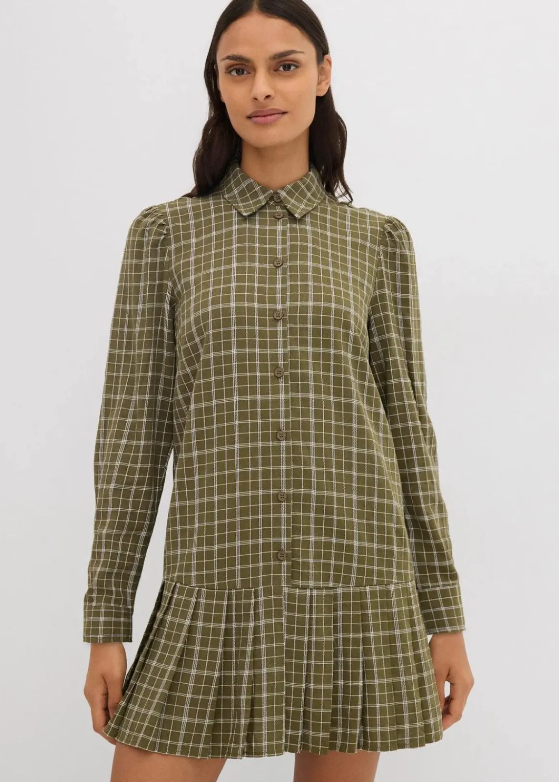 bonprix Kleider^Hemdblusenkleid mit Karomuster oliv kariert