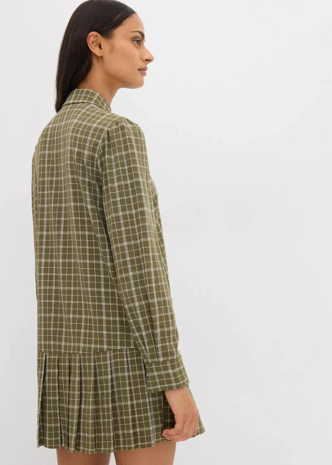 bonprix Kleider^Hemdblusenkleid mit Karomuster oliv kariert
