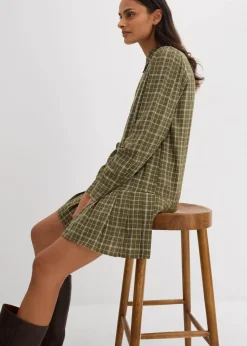 bonprix Kleider^Hemdblusenkleid mit Karomuster oliv kariert