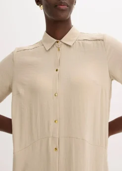 bonprix Bekleidung·Pullover & Strickjacken|Kleider^Hemdblusenkleid mit Leiterspitze sand