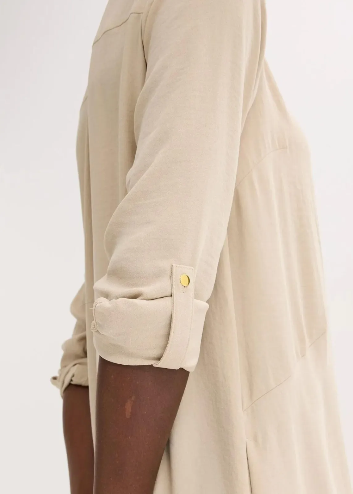 bonprix Bekleidung·Pullover & Strickjacken|Kleider^Hemdblusenkleid mit Leiterspitze sand