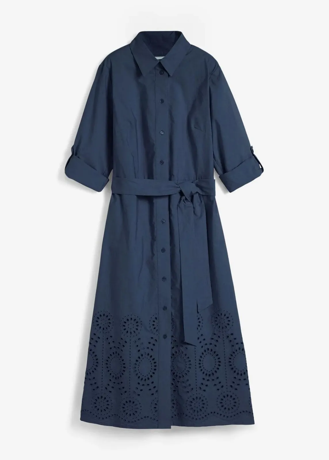bonprix Kleider|Bekleidung·Pullover & Strickjacken^Hemdblusenkleid mit Lochstickerei dunkelblau
