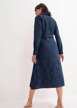 bonprix Kleider|Bekleidung·Pullover & Strickjacken^Hemdblusenkleid mit Lochstickerei dunkelblau