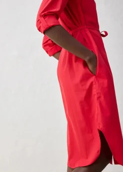 bonprix Bekleidung·Pullover & Strickjacken|Kleider^Hemdblusenkleid mit Seidenanteil salsarot