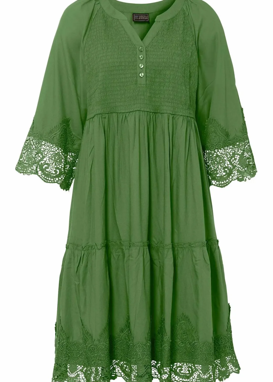 bonprix Kleider|Bekleidung·Pullover & Strickjacken^Hemdblusenkleid mit Spitze forstgrün