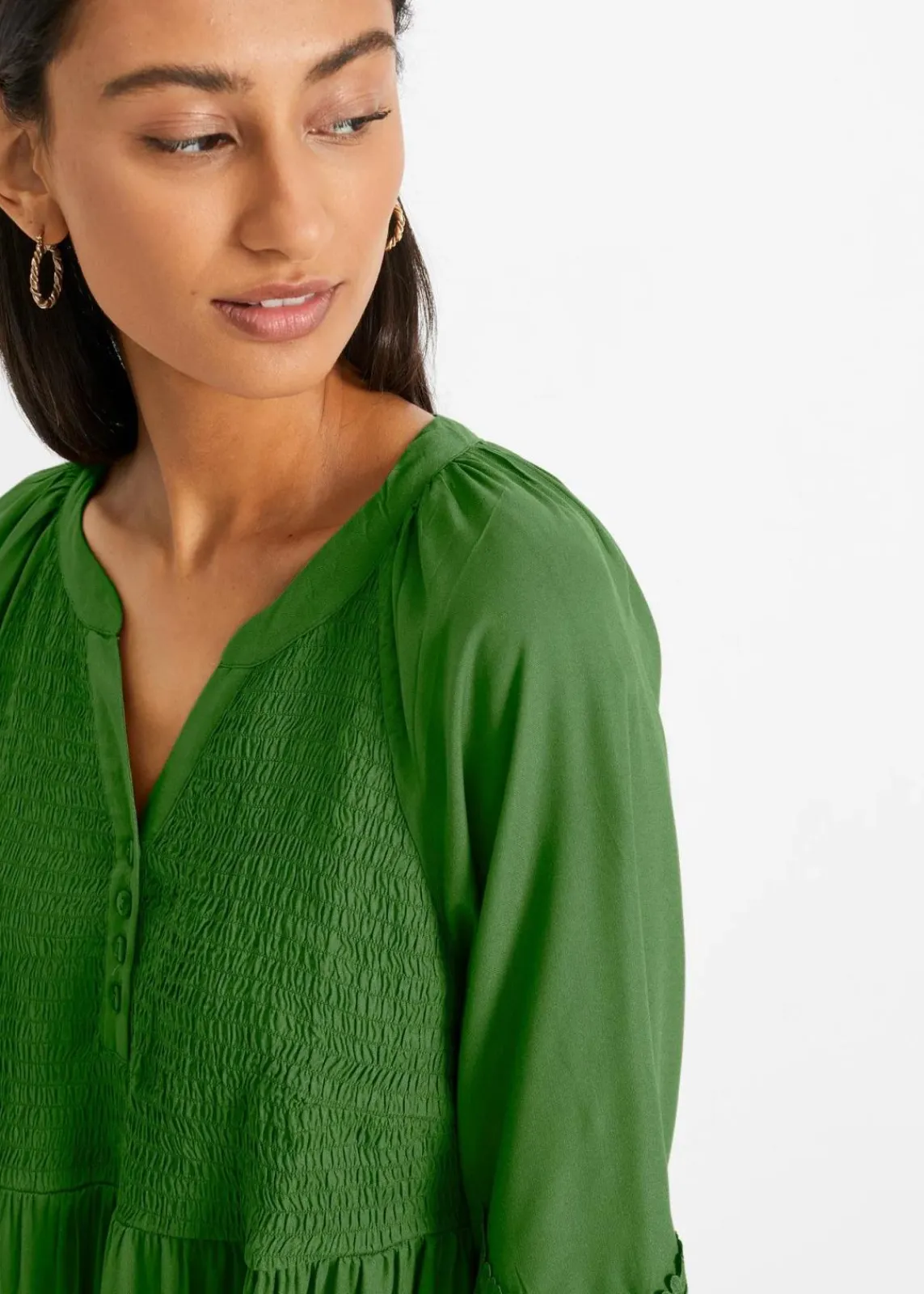 bonprix Kleider|Bekleidung·Pullover & Strickjacken^Hemdblusenkleid mit Spitze forstgrün