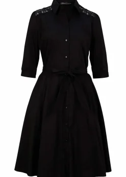 bonprix Kleider|Kurzgrößen^Hemdblusenkleid mit Spitze und Bindeband schwarz