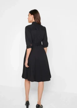 bonprix Kleider|Kurzgrößen^Hemdblusenkleid mit Spitze und Bindeband schwarz