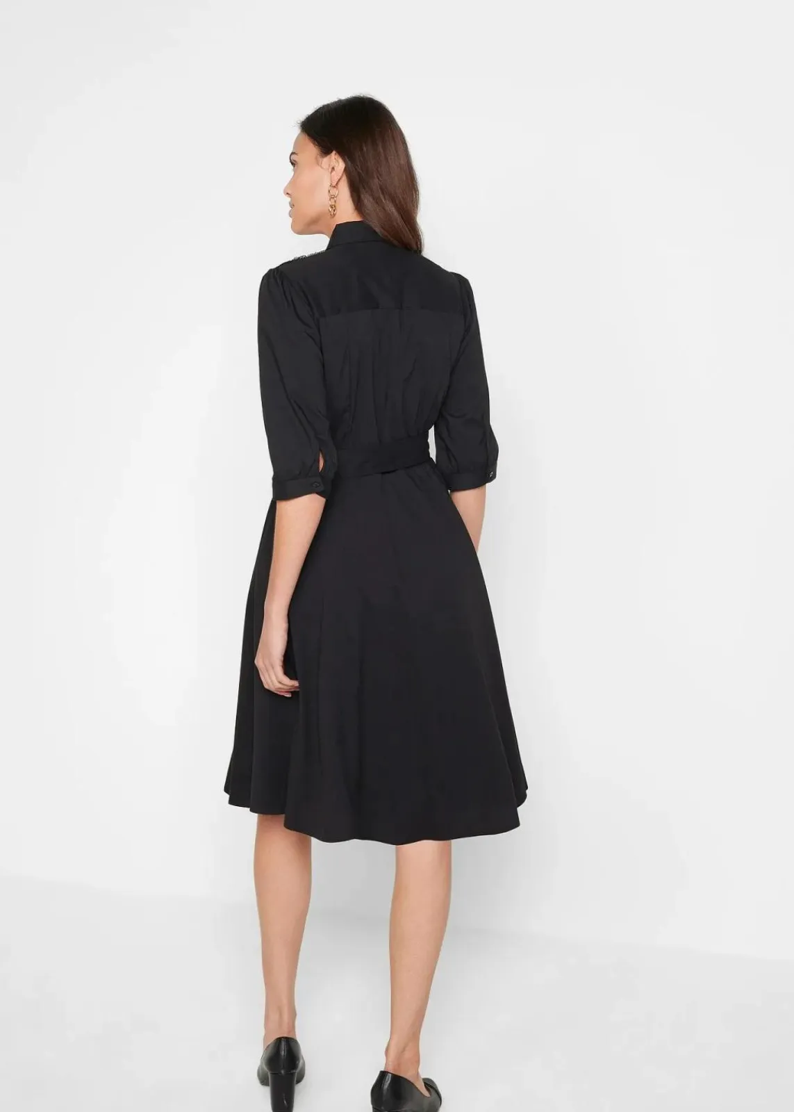 bonprix Kleider|Kurzgrößen^Hemdblusenkleid mit Spitze und Bindeband schwarz