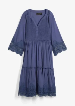 bonprix Bekleidung·Pullover & Strickjacken|Kleider^Hemdblusenkleid mit Spitze indigo