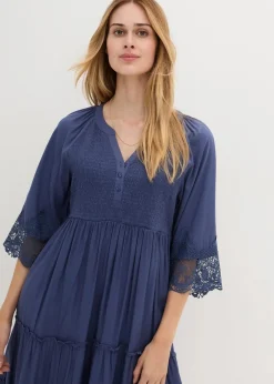 bonprix Bekleidung·Pullover & Strickjacken|Kleider^Hemdblusenkleid mit Spitze indigo