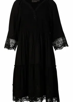 bonprix Kleider|Bekleidung·Pullover & Strickjacken^Hemdblusenkleid mit Spitze schwarz