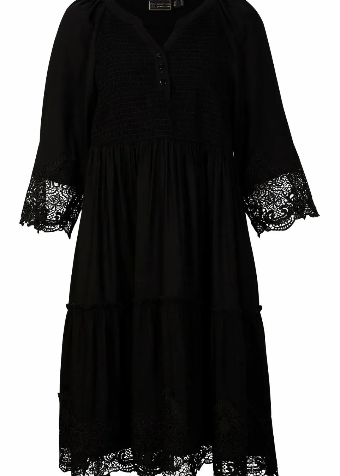 bonprix Kleider|Bekleidung·Pullover & Strickjacken^Hemdblusenkleid mit Spitze schwarz