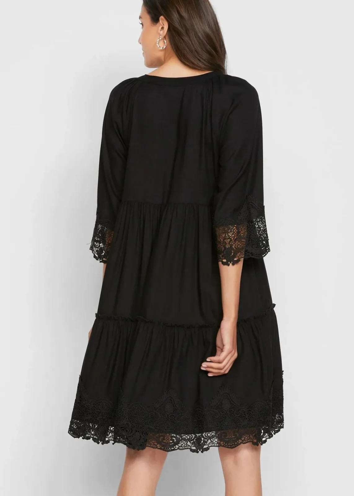 bonprix Kleider|Bekleidung·Pullover & Strickjacken^Hemdblusenkleid mit Spitze schwarz