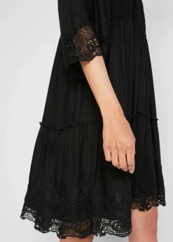 bonprix Kleider|Bekleidung·Pullover & Strickjacken^Hemdblusenkleid mit Spitze schwarz