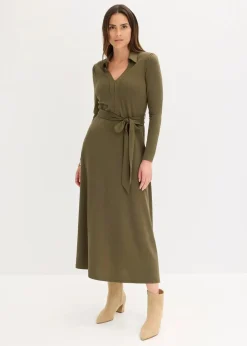 bonprix Bekleidung·Pullover & Strickjacken|Kleider^Hemdblusenkleid mit Viskose dunkeloliv