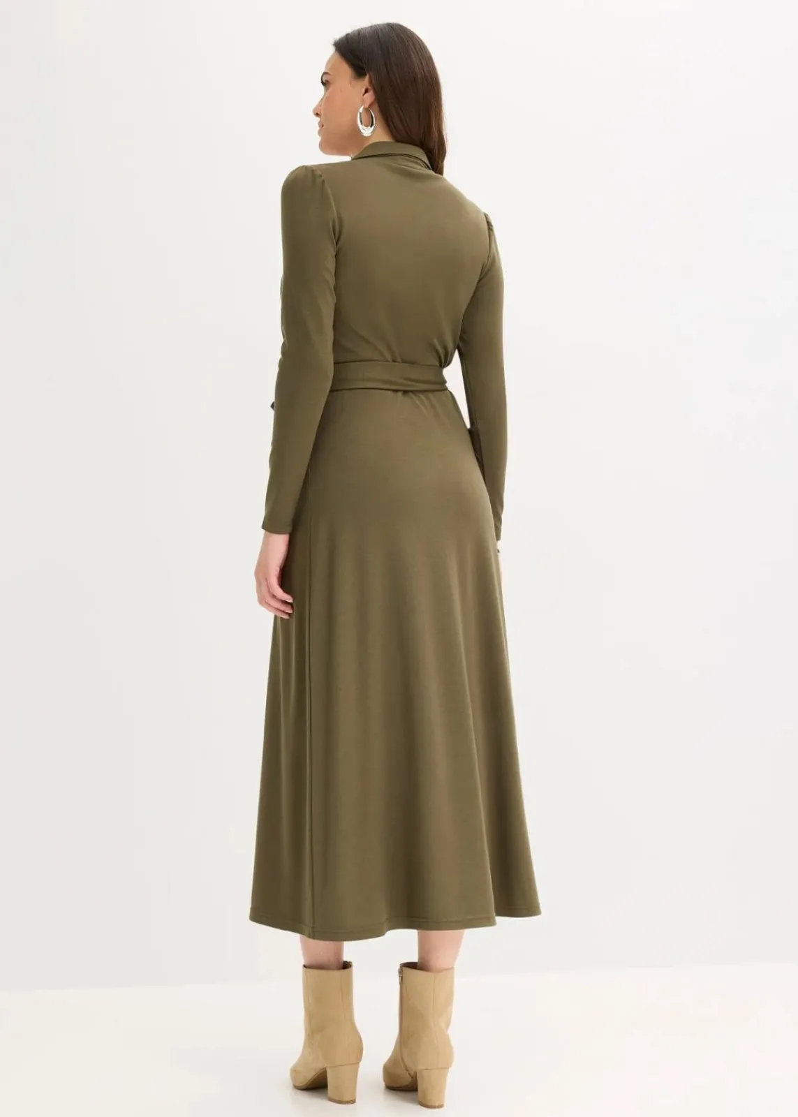 bonprix Bekleidung·Pullover & Strickjacken|Kleider^Hemdblusenkleid mit Viskose dunkeloliv
