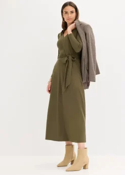 bonprix Bekleidung·Pullover & Strickjacken|Kleider^Hemdblusenkleid mit Viskose dunkeloliv