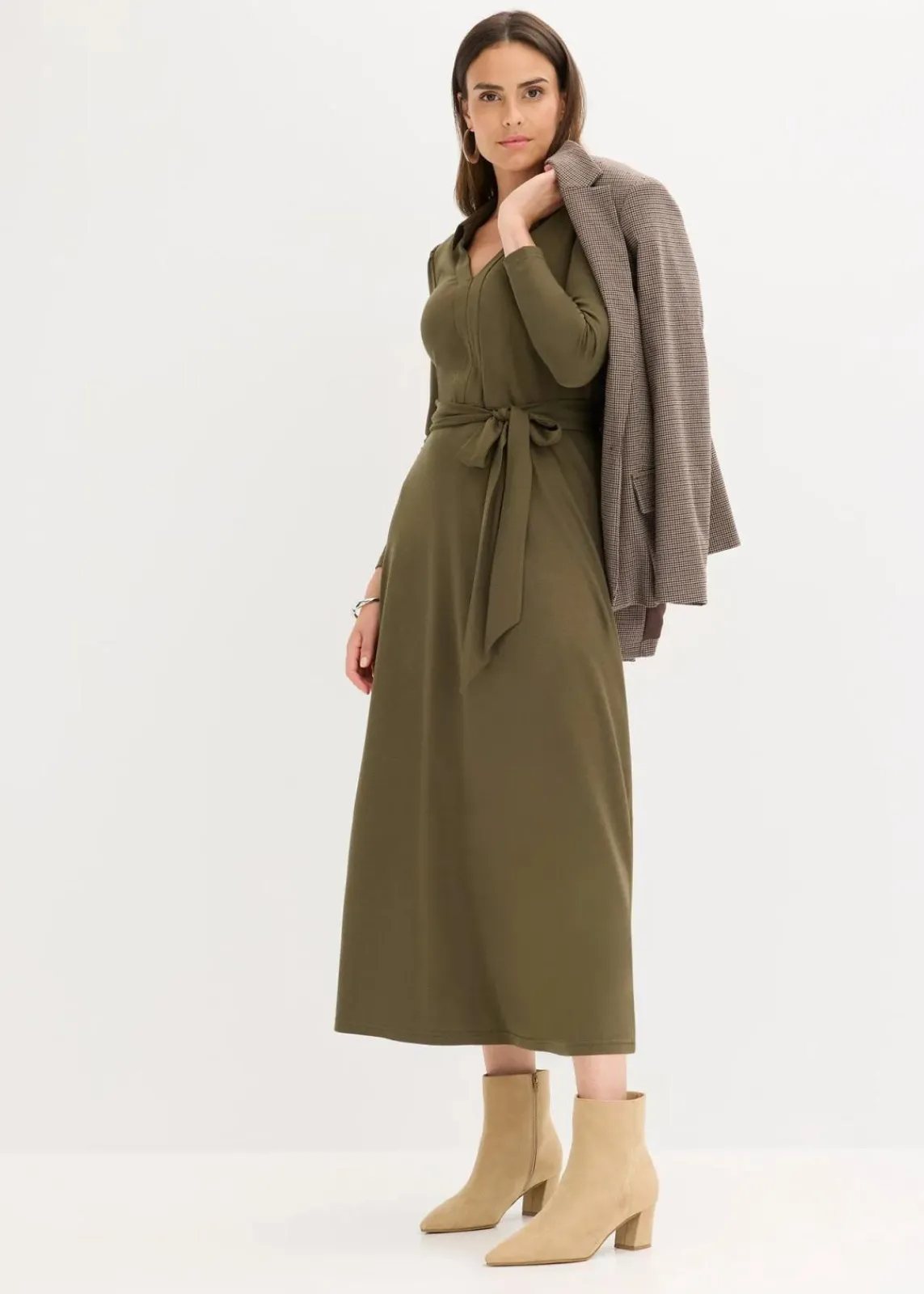 bonprix Bekleidung·Pullover & Strickjacken|Kleider^Hemdblusenkleid mit Viskose dunkeloliv