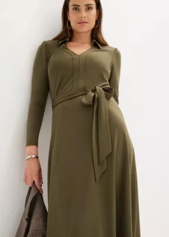 bonprix Bekleidung·Pullover & Strickjacken|Kleider^Hemdblusenkleid mit Viskose dunkeloliv