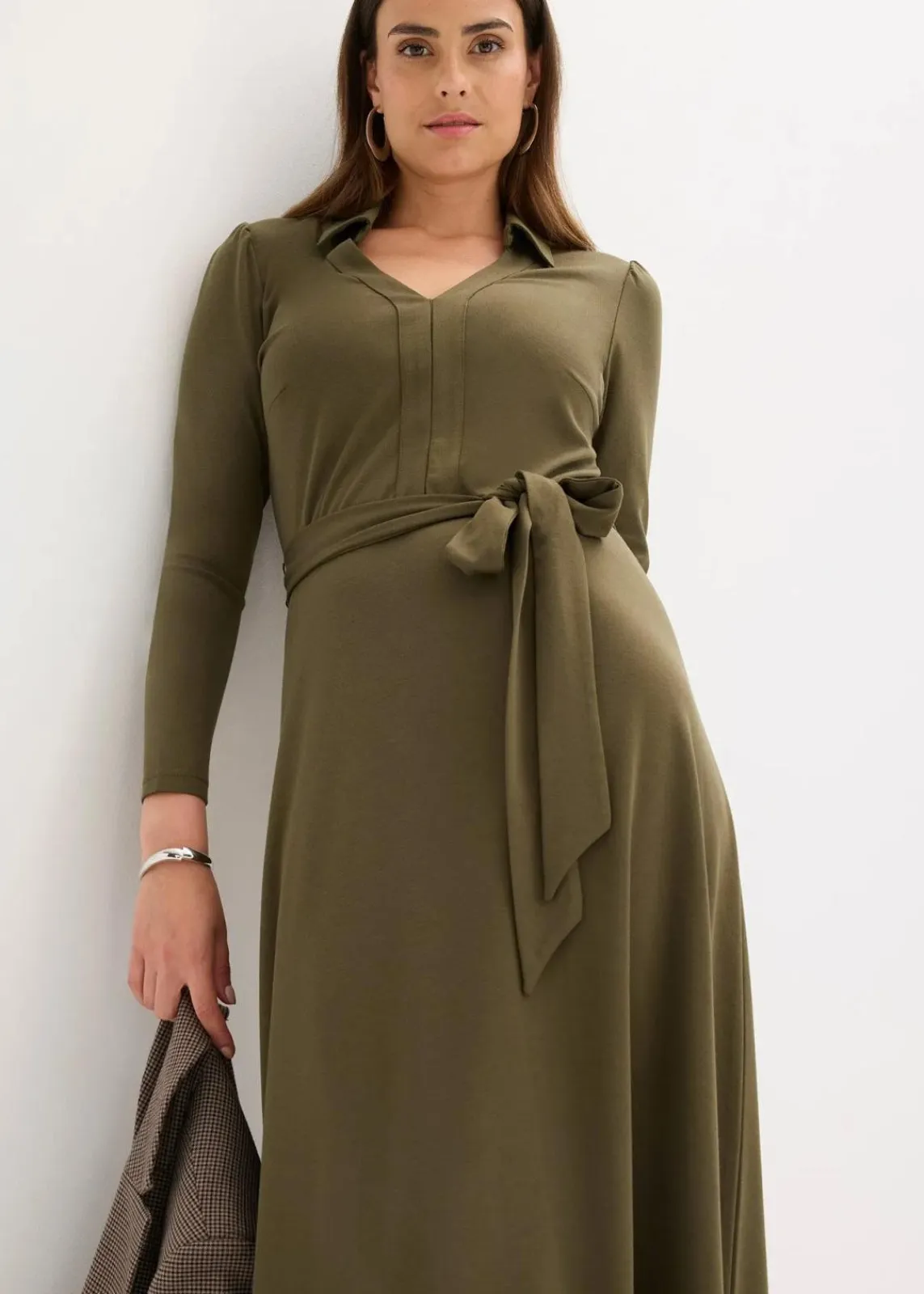 bonprix Bekleidung·Pullover & Strickjacken|Kleider^Hemdblusenkleid mit Viskose dunkeloliv
