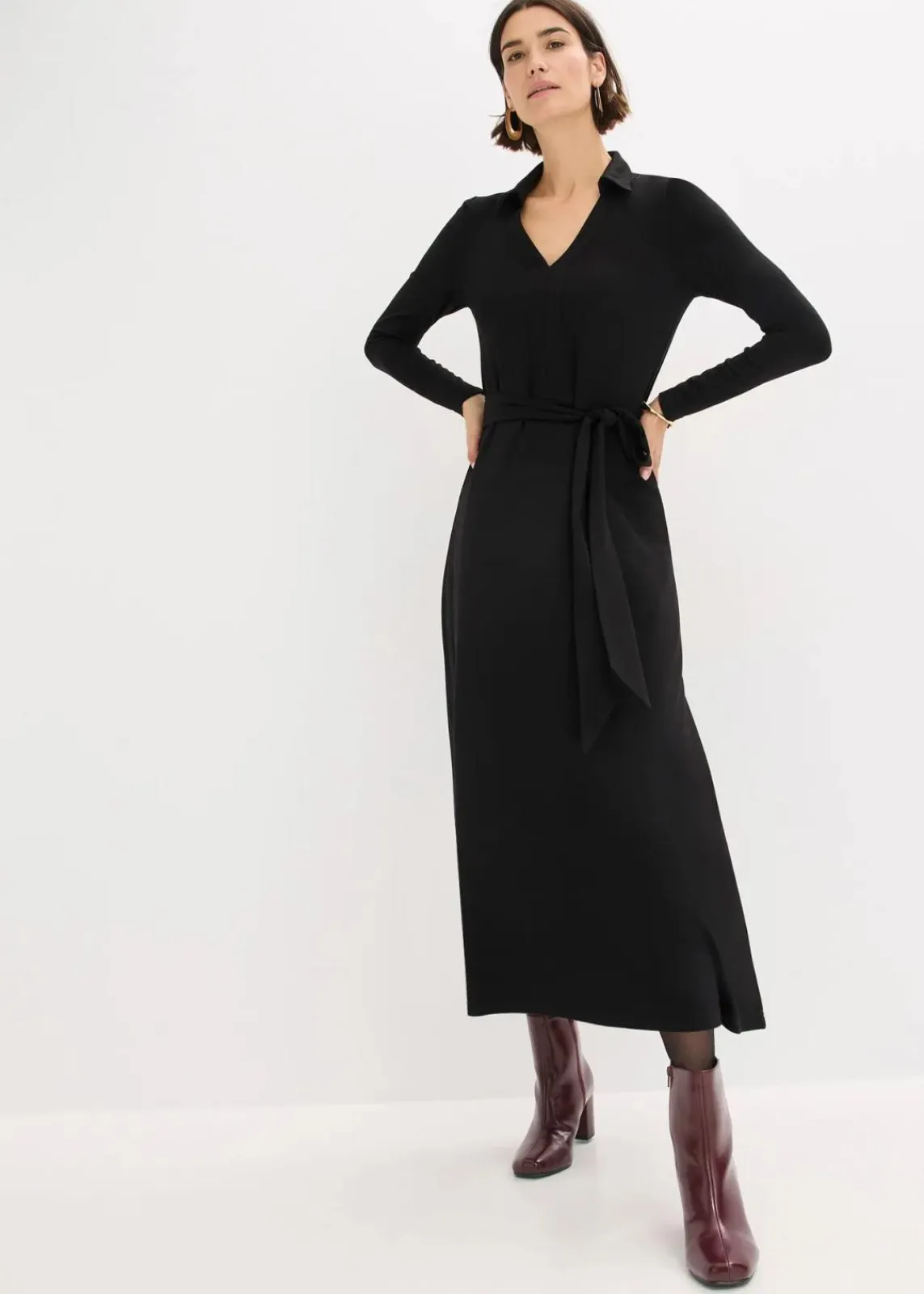 bonprix Kleider|Bekleidung·Pullover & Strickjacken^Hemdblusenkleid mit Viskose schwarz