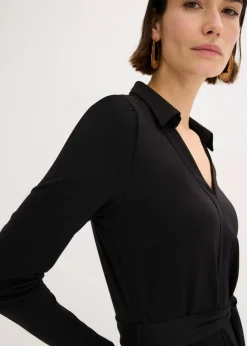 bonprix Kleider|Bekleidung·Pullover & Strickjacken^Hemdblusenkleid mit Viskose schwarz