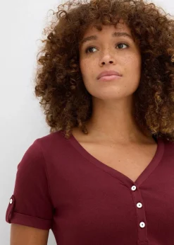 bonprix Bekleidung·Röcke|Basics^Henleyshirt aus reiner Bio-Baumwolle ahornrot