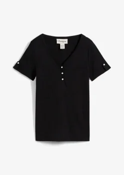 bonprix Nachhaltigere Materialien|Shirts & Tops^Henleyshirt aus reiner Bio-Baumwolle schwarz