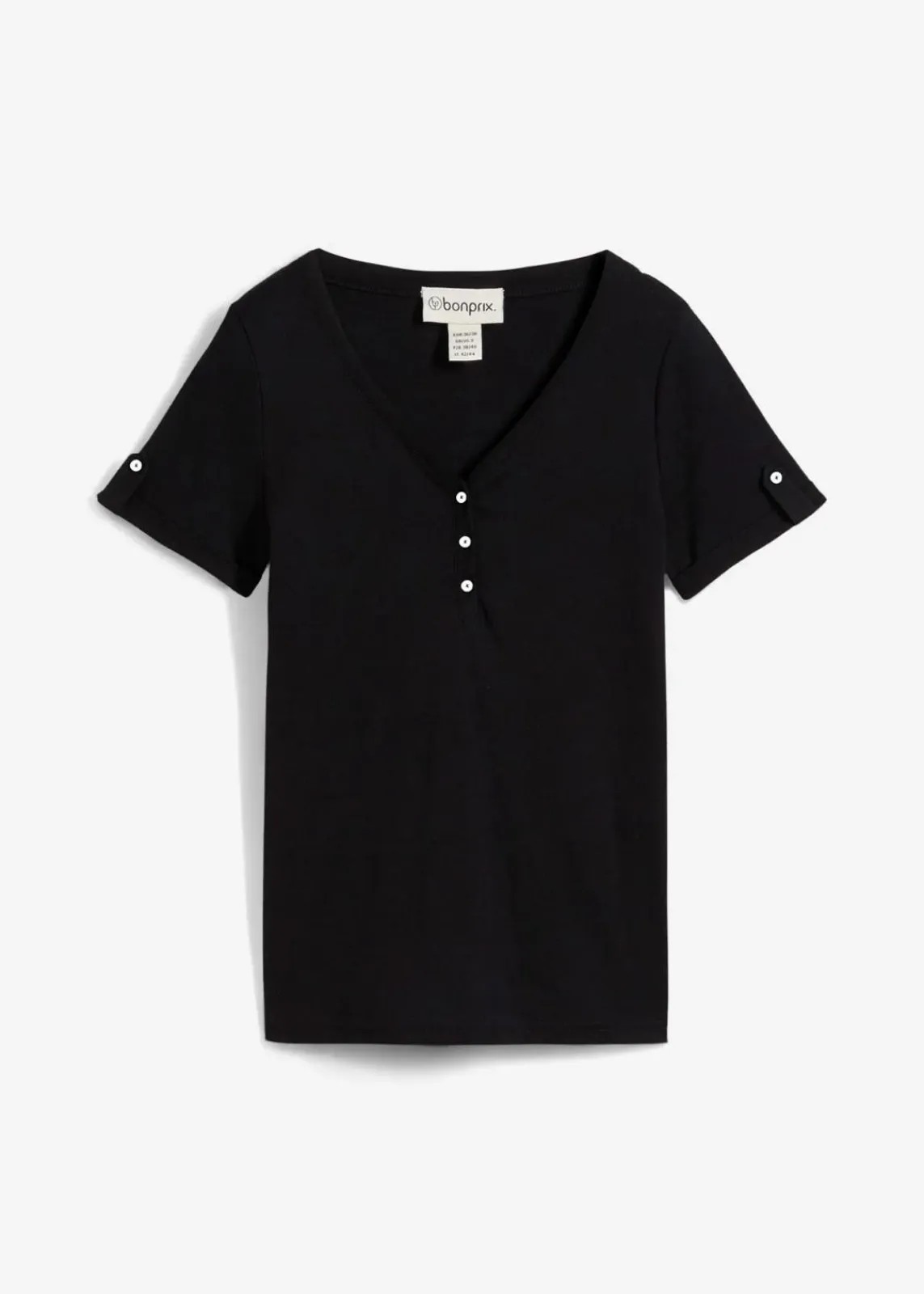 bonprix Nachhaltigere Materialien|Shirts & Tops^Henleyshirt aus reiner Bio-Baumwolle schwarz