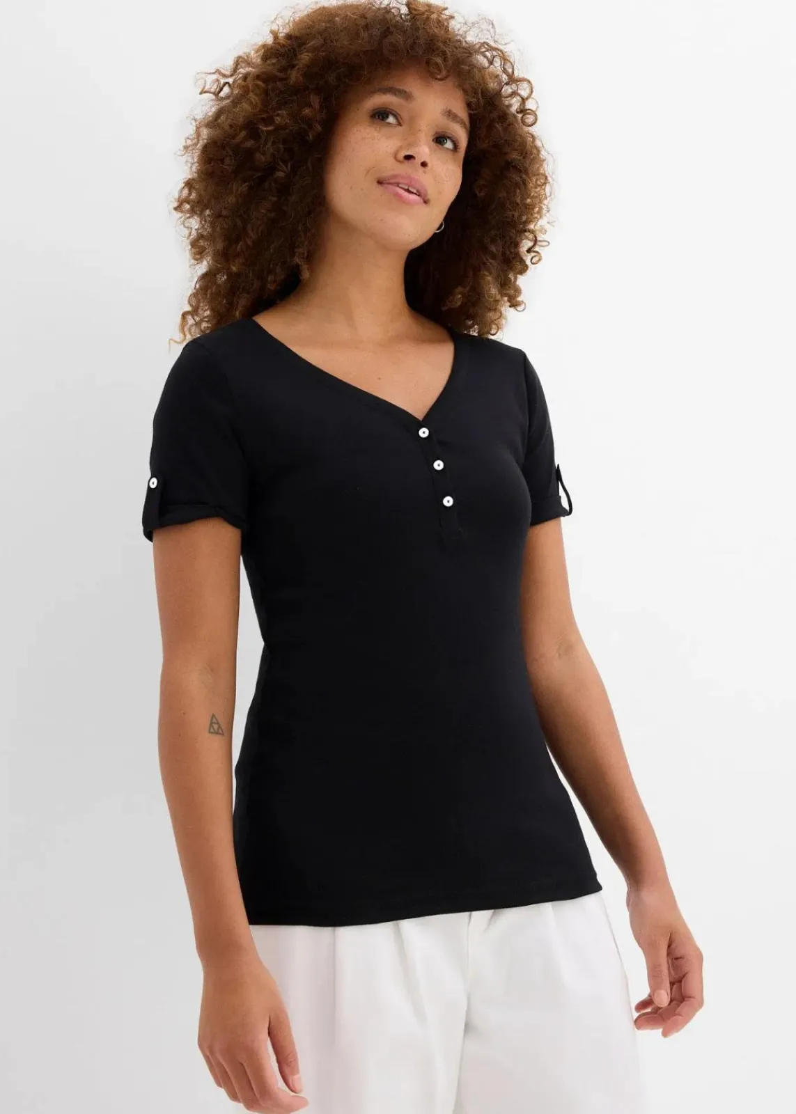 bonprix Nachhaltigere Materialien|Shirts & Tops^Henleyshirt aus reiner Bio-Baumwolle schwarz
