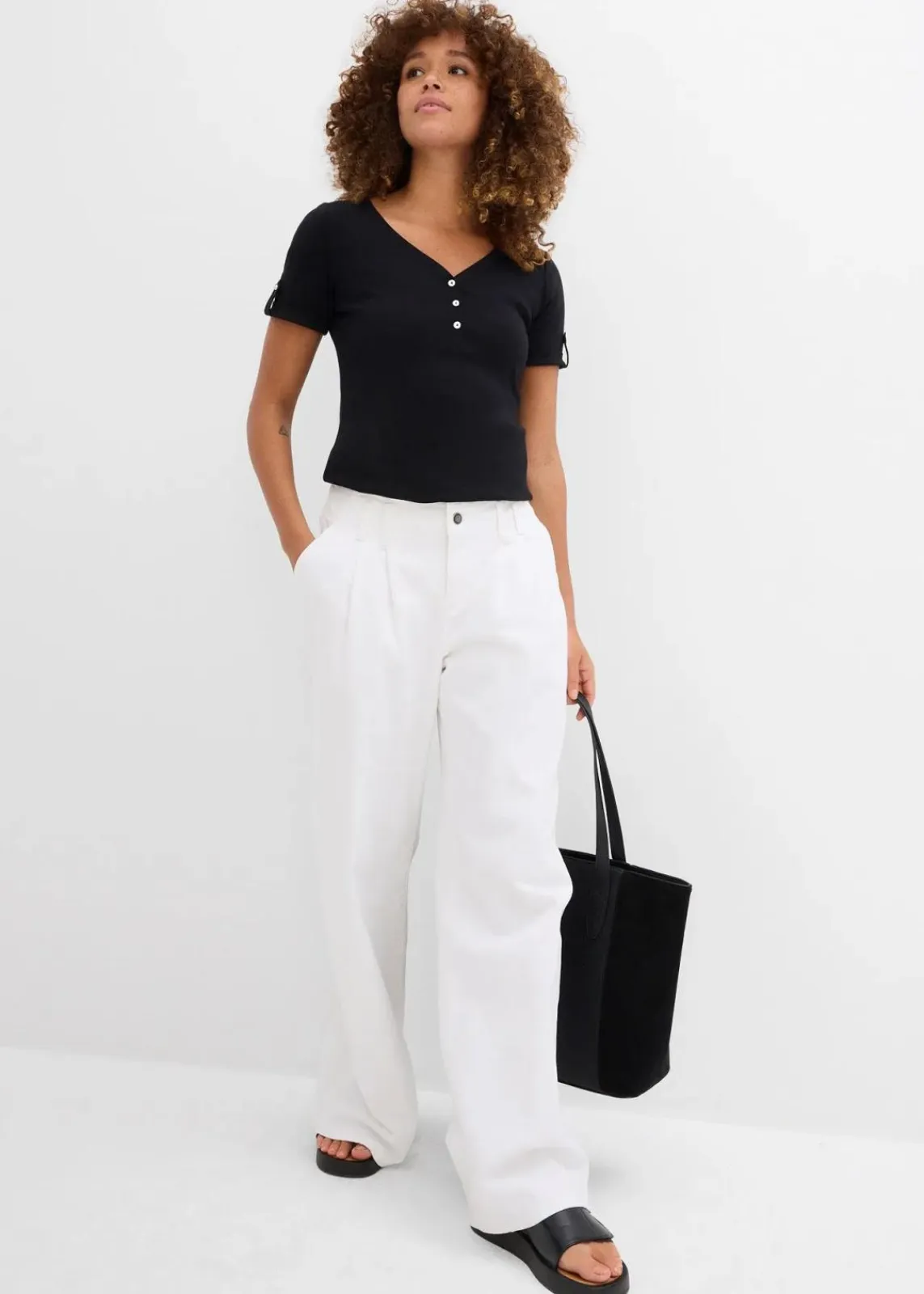 bonprix Nachhaltigere Materialien|Shirts & Tops^Henleyshirt aus reiner Bio-Baumwolle schwarz