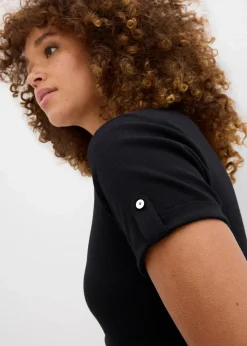 bonprix Nachhaltigere Materialien|Shirts & Tops^Henleyshirt aus reiner Bio-Baumwolle schwarz