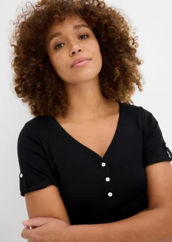 bonprix Nachhaltigere Materialien|Shirts & Tops^Henleyshirt aus reiner Bio-Baumwolle schwarz