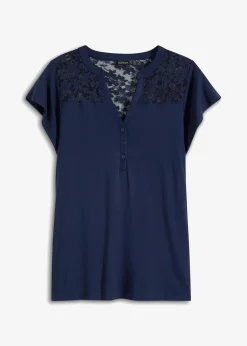 bonprix Shirts & Tops|Nachhaltigere Materialien^Henleyshirt aus Viskose-Mix dunkelblau
