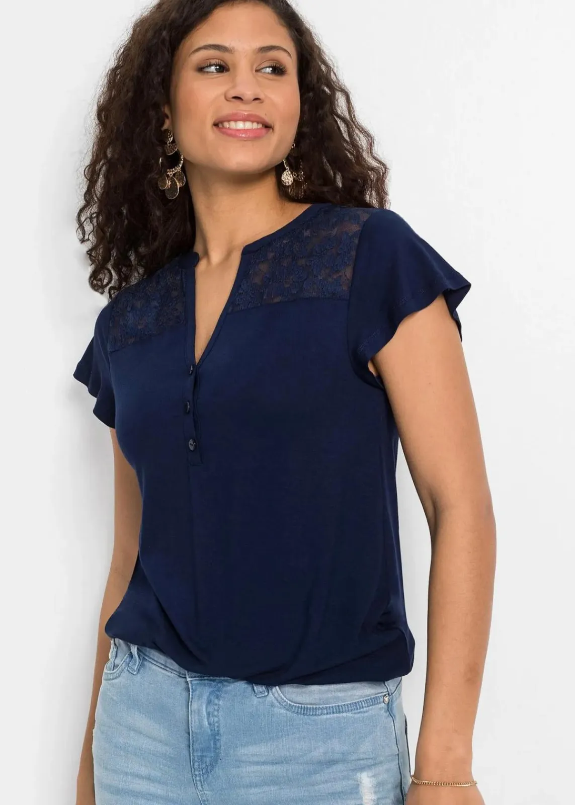 bonprix Shirts & Tops|Nachhaltigere Materialien^Henleyshirt aus Viskose-Mix dunkelblau