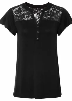 bonprix Nachhaltigere Materialien|Shirts & Tops^Henleyshirt aus Viskose-Mix schwarz