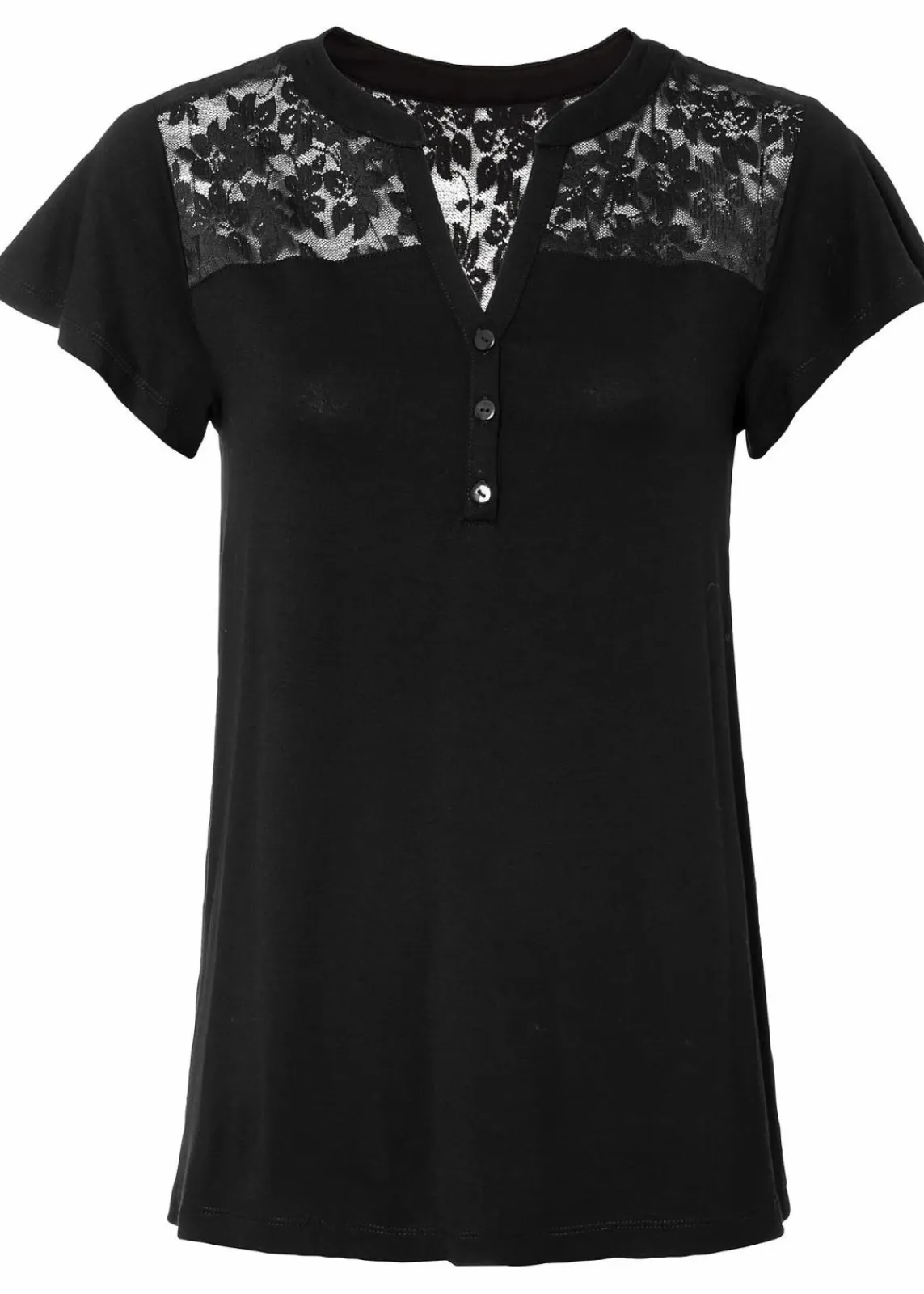 bonprix Nachhaltigere Materialien|Shirts & Tops^Henleyshirt aus Viskose-Mix schwarz