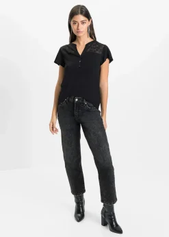 bonprix Nachhaltigere Materialien|Shirts & Tops^Henleyshirt aus Viskose-Mix schwarz