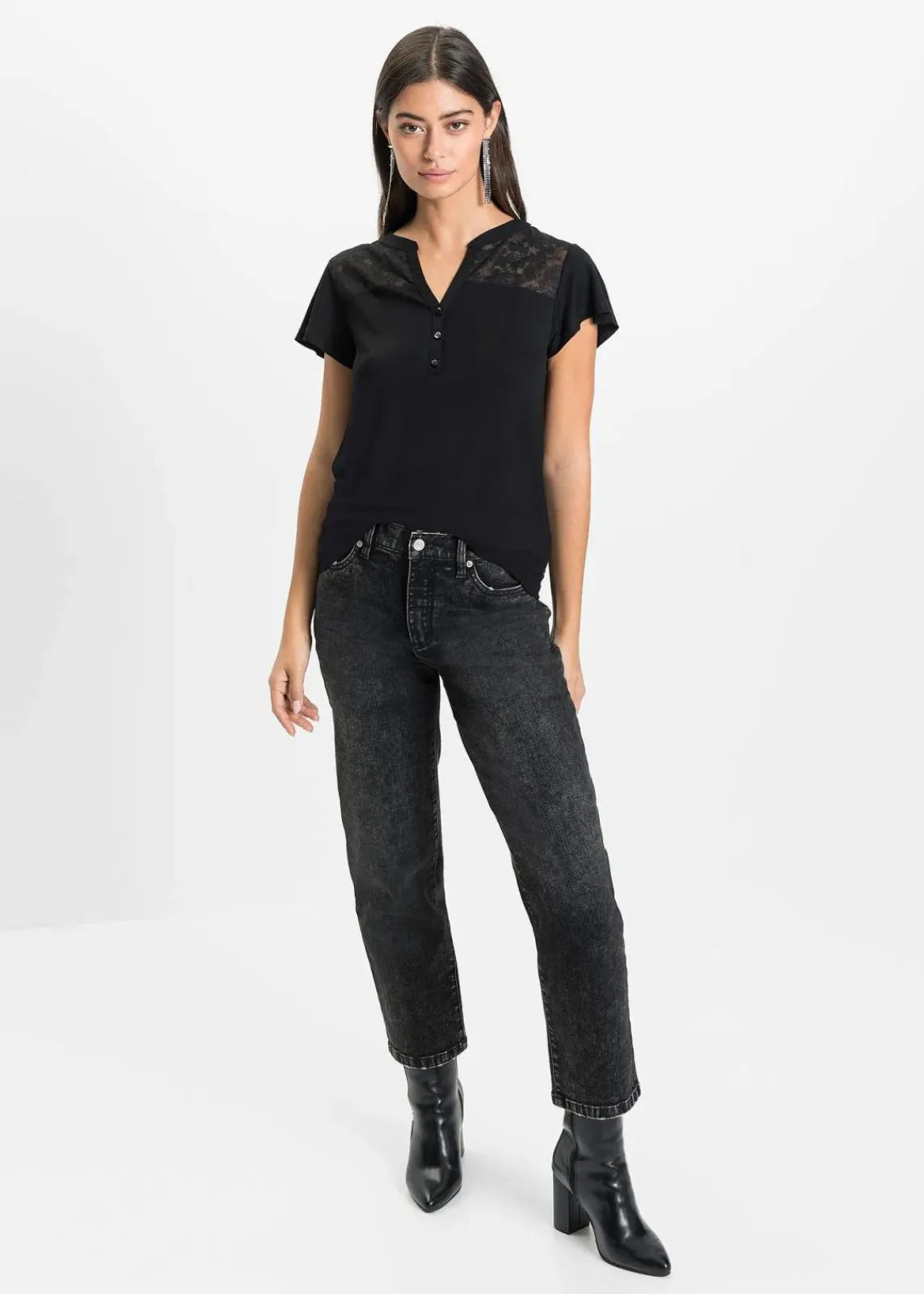 bonprix Nachhaltigere Materialien|Shirts & Tops^Henleyshirt aus Viskose-Mix schwarz