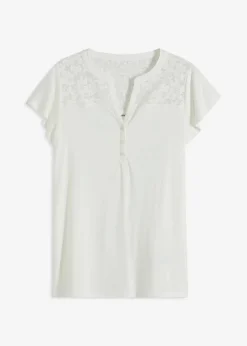 bonprix Shirts & Tops|Nachhaltigere Materialien^Henleyshirt aus Viskose-Mix wollweiß