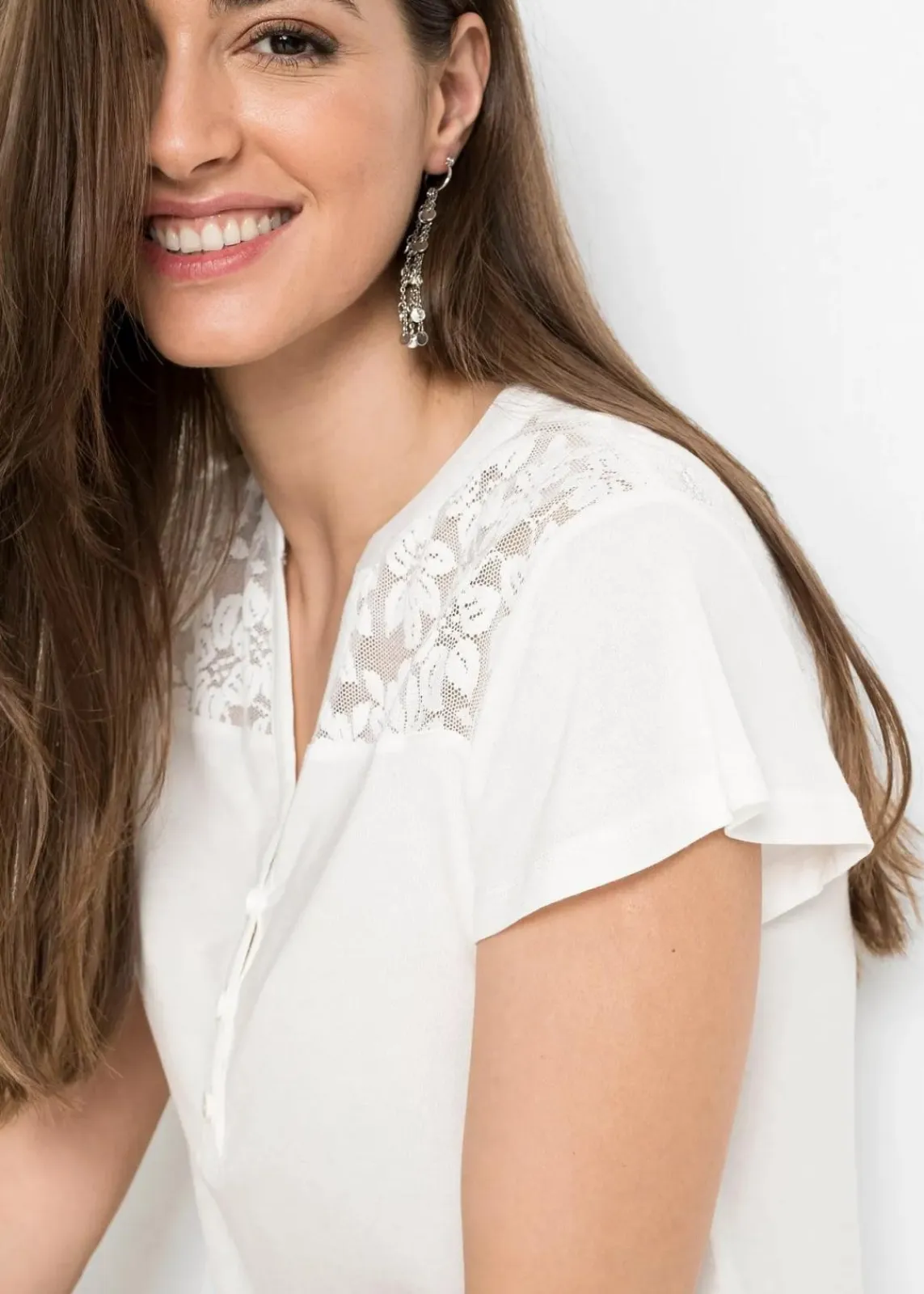 bonprix Shirts & Tops|Nachhaltigere Materialien^Henleyshirt aus Viskose-Mix wollweiß