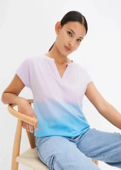 bonprix Shirts & Tops|Nachhaltigere Materialien^Henleyshirt mit Ombré Dye Effekt blau/lila