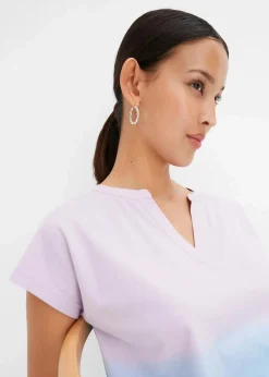 bonprix Shirts & Tops|Nachhaltigere Materialien^Henleyshirt mit Ombré Dye Effekt blau/lila