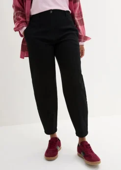 bonprix Bekleidung·Kleider|Hosen^High Waist Barrel-Twillhose mit vorverlegten Seitennähten und Bequembund schwarz